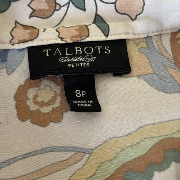 Talbots Floral Silk And Cotton Sleeveless Blouse Petite 8P Ruffle V-Neck Career - Picture 4 of 9